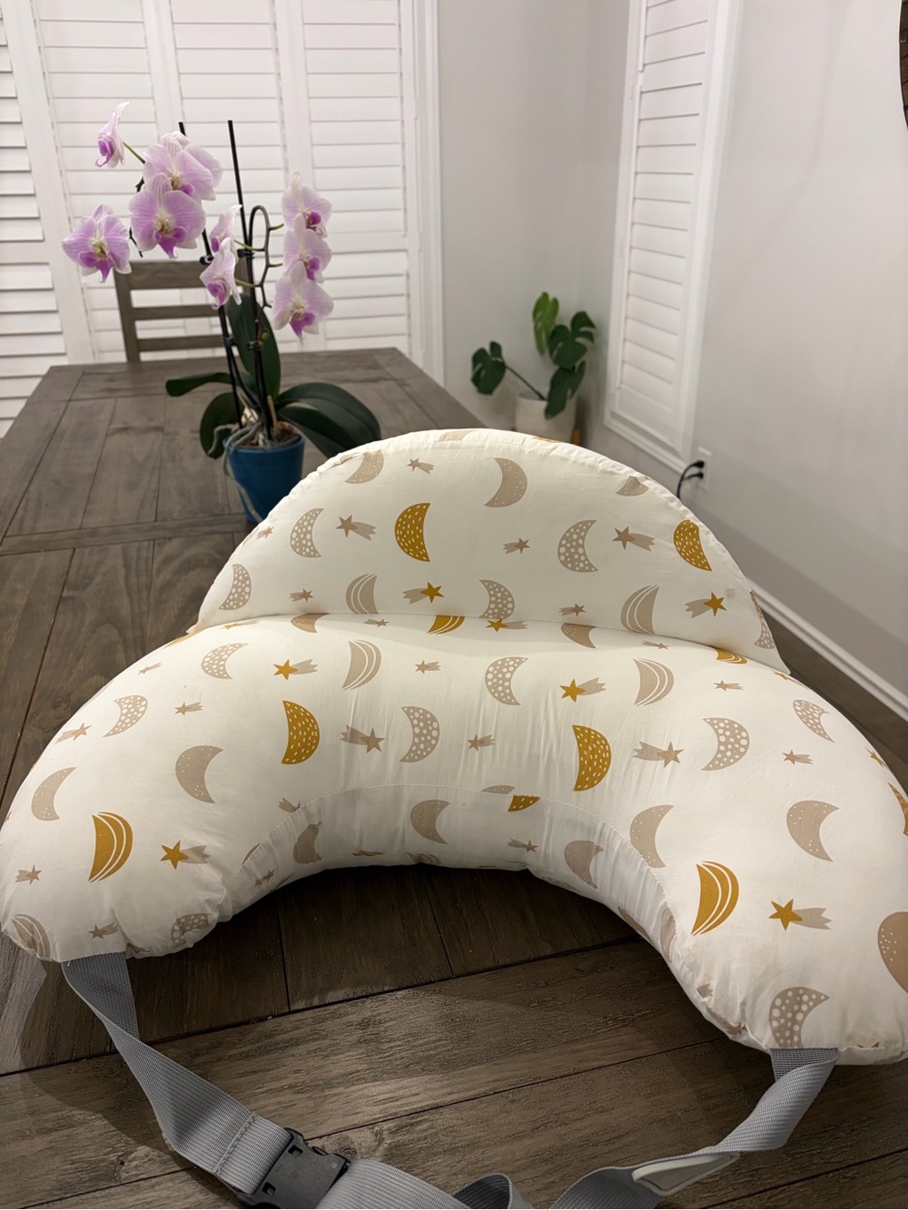 Cream Moon & Star Nursing Pillow with Gold Accents